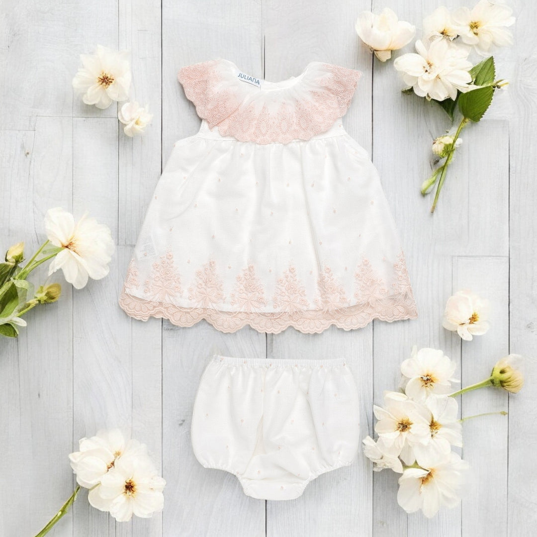 Juliana White & Pink Lace Dress & Bloomers