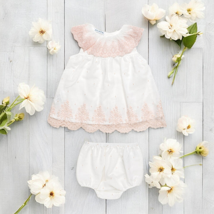 Juliana White & Pink Lace Dress & Bloomers