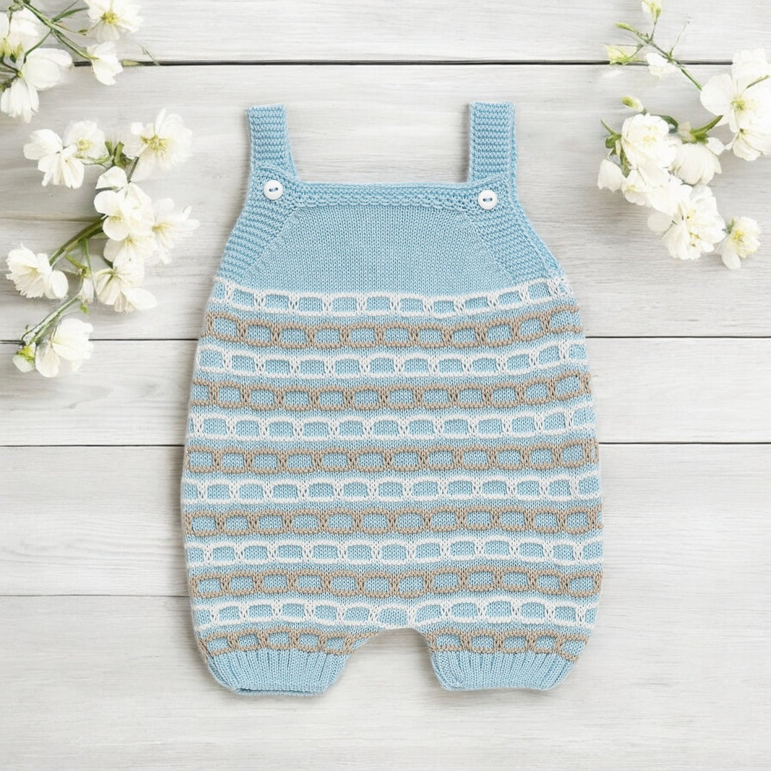 Juliana Blue White & Beige Knitted Dungaree Romper