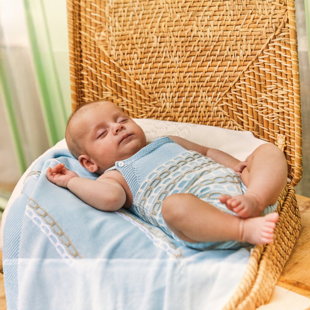 Juliana Blue White & Beige Knitted Dungaree Romper