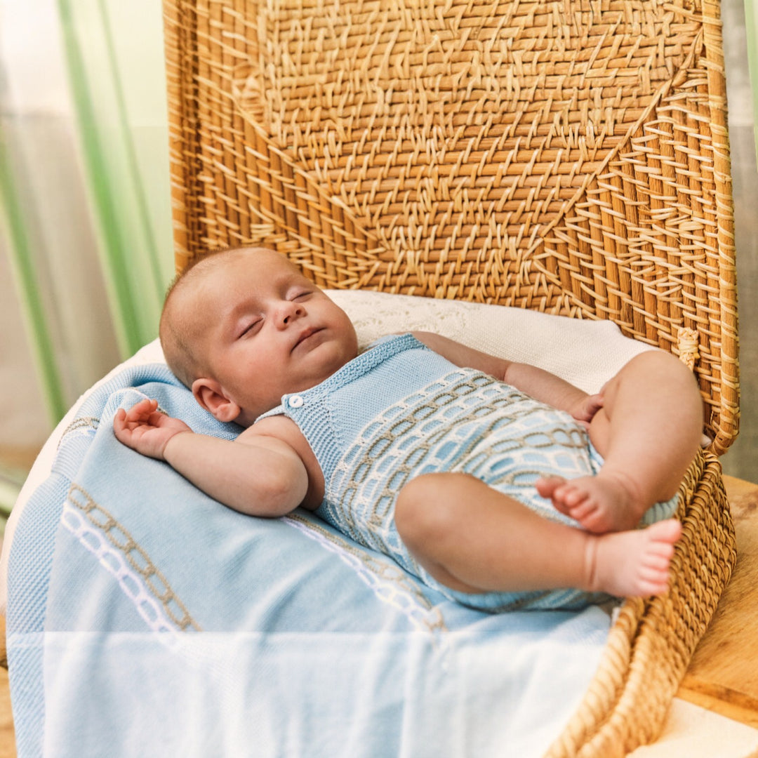 Juliana Blue White & Beige Knitted Dungaree Romper