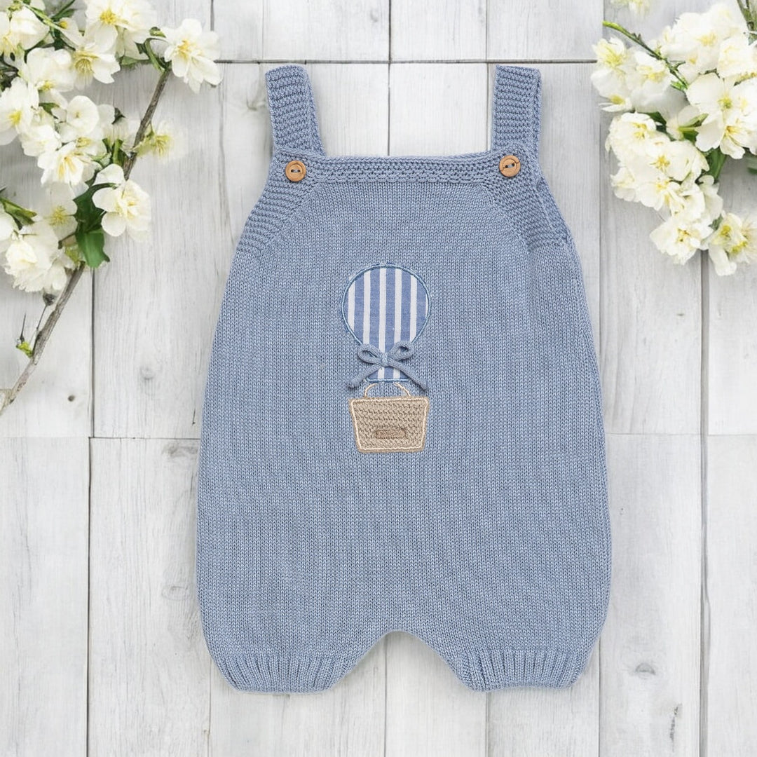 Juliana Dusky Blue Knitted Balloon Dungaree Romper