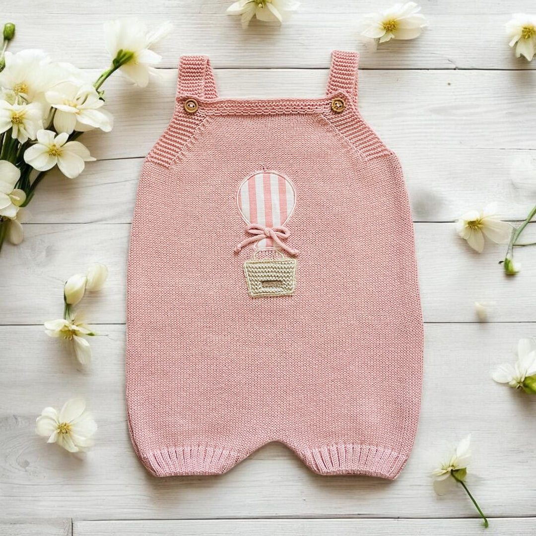 Juliana Dusky Pink Knitted Balloon Dungaree Romper