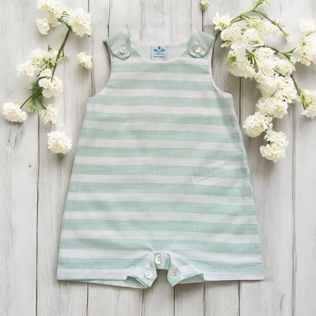 Sardon Mint Green & White Stripe Dungaree Romper