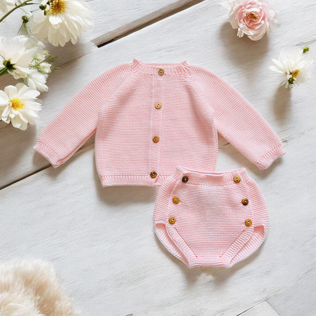 Sardon Baby Pink Knitted Cardigan & Jam Pants