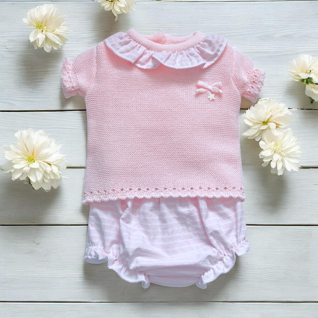 Sardon Baby Pink Knitted Top & Stripe Jam Pants