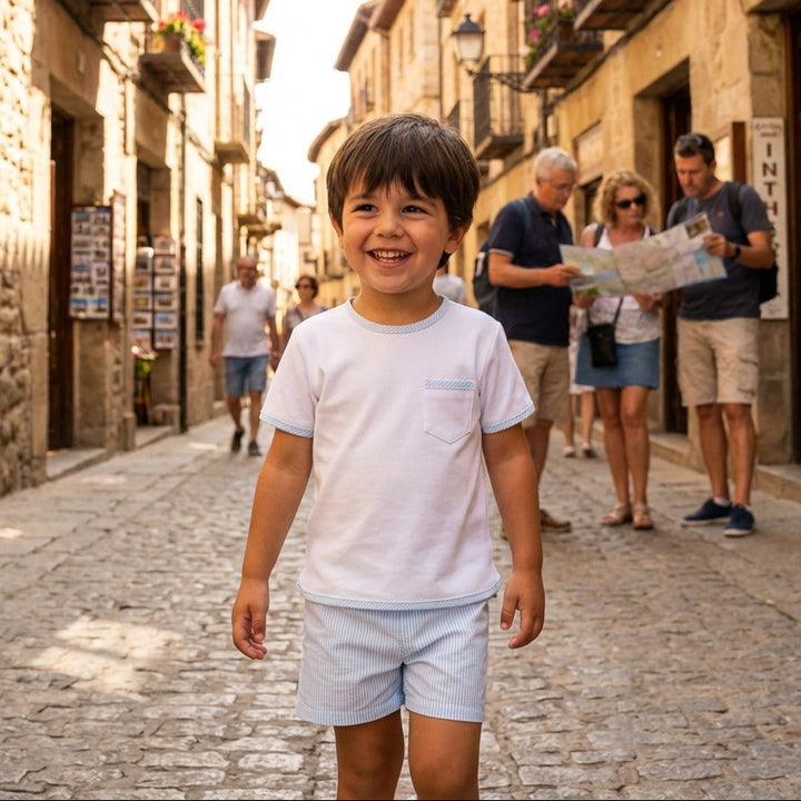 White & Turquoise Top & Shorts