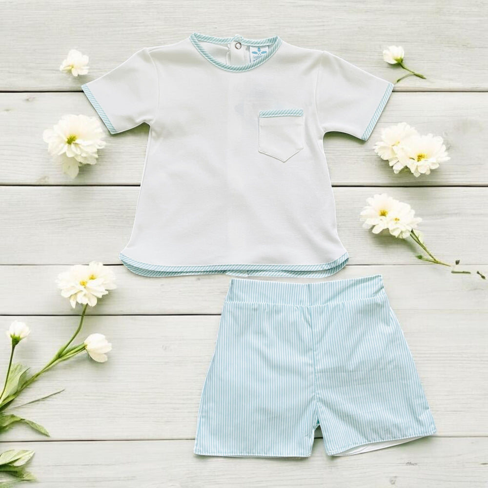 Sardon White & Turquoise Top & Shorts