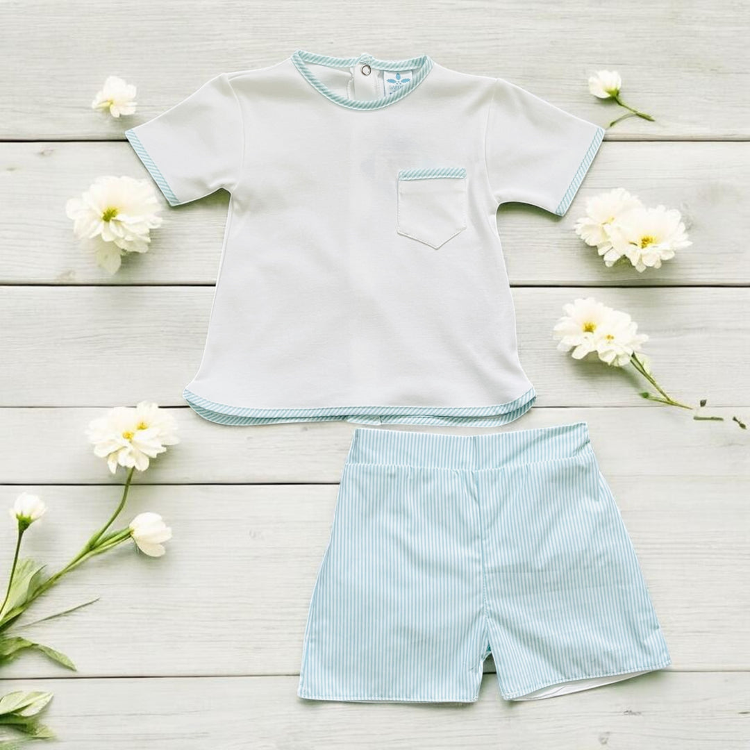 Sardon White & Turquoise Top & Shorts
