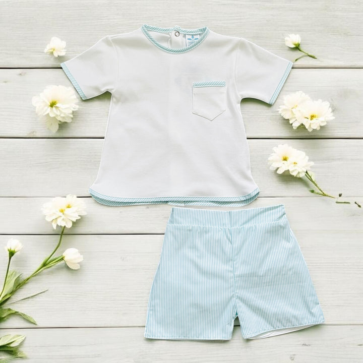 Sardon White & Turquoise Top & Shorts
