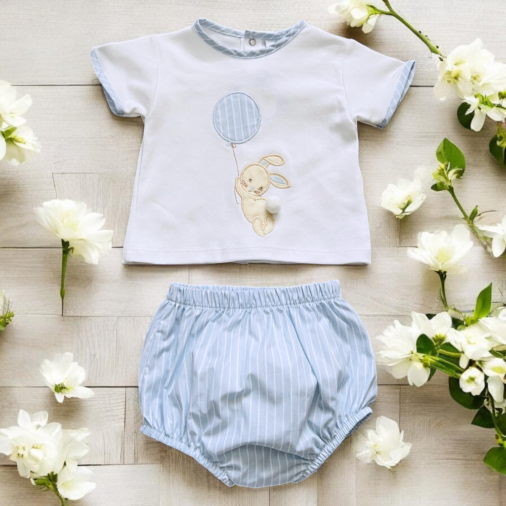 Sardon White & Blue Rabbit Top & Bloomers