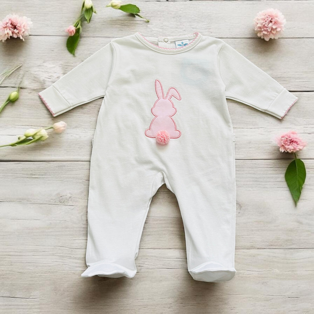 Sardon White & Pink Rabbit Sleepsuit