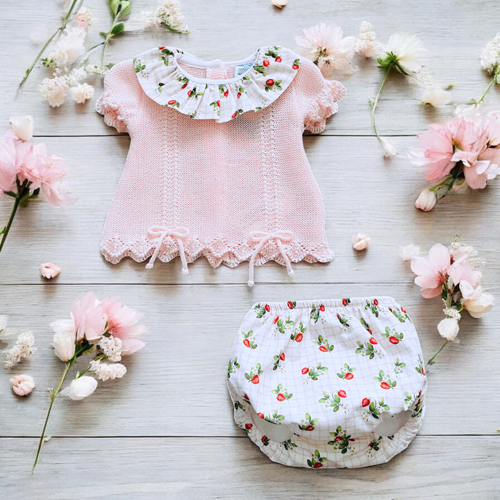 Sardon Pink Knit Top & Strawberry Print Bloomers