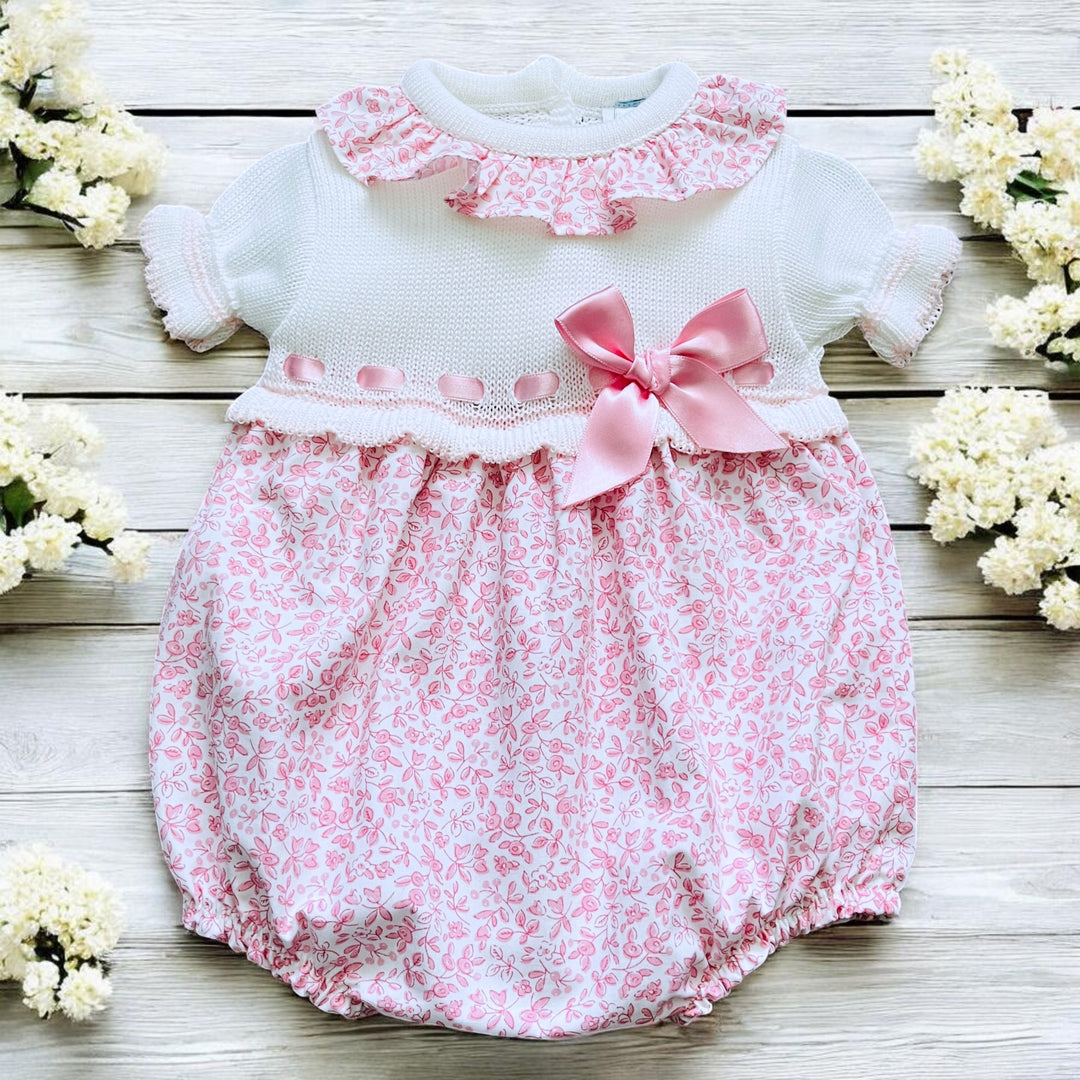 Sardon White & Pink Half Knit Romper