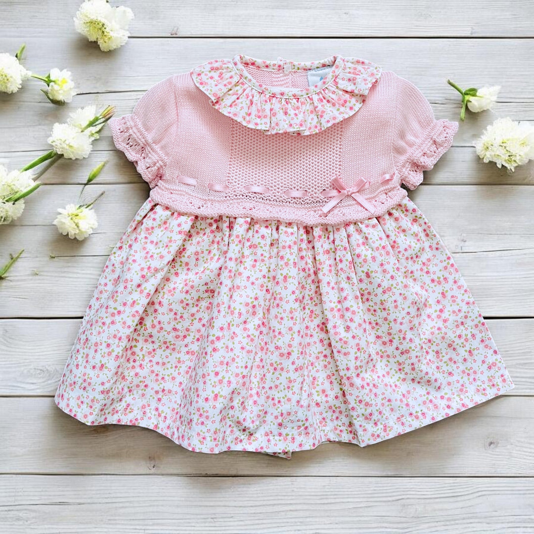 Sardon Pink Half Knit Floral Dress