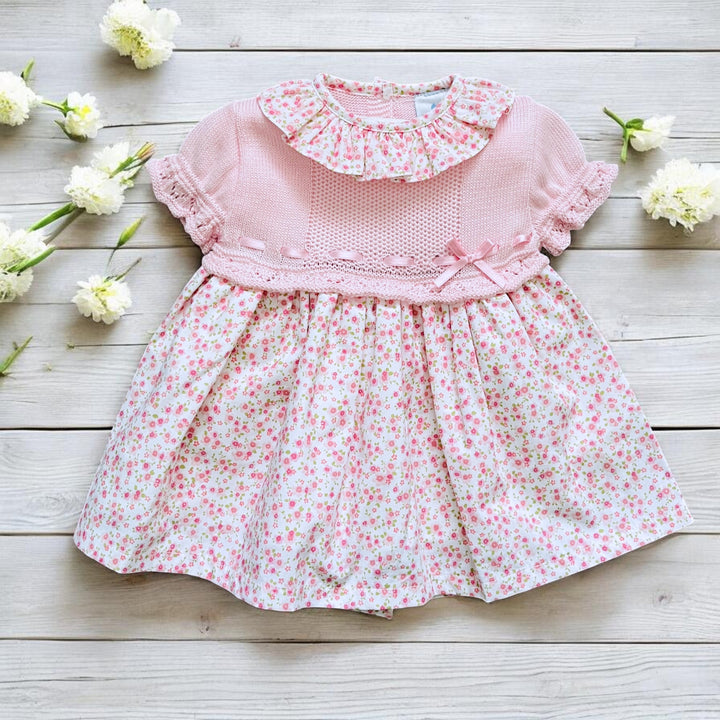 Sardon Pink Half Knit Floral Dress