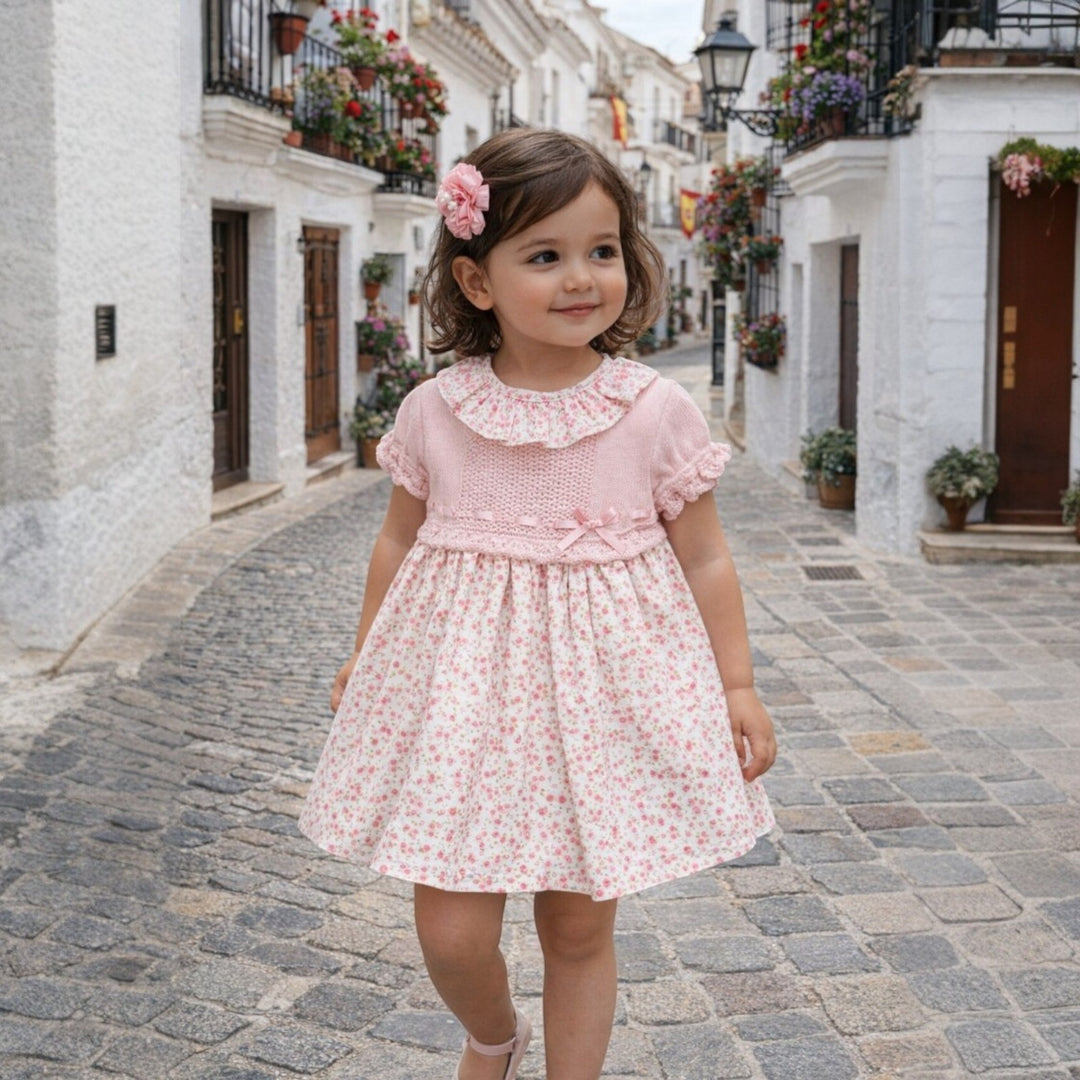 Sardon Pink Half Knit Floral Dress