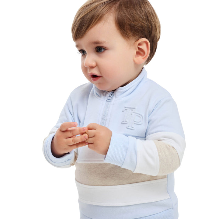 Tutto Piccolo Sky Blue & White 1/4 Zip Leisure Set
