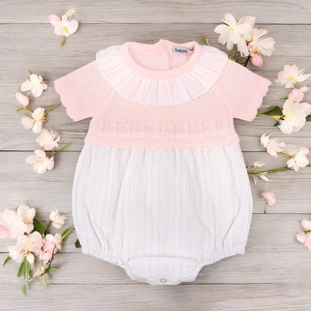 Babidu Pink & White Half Knit Romper