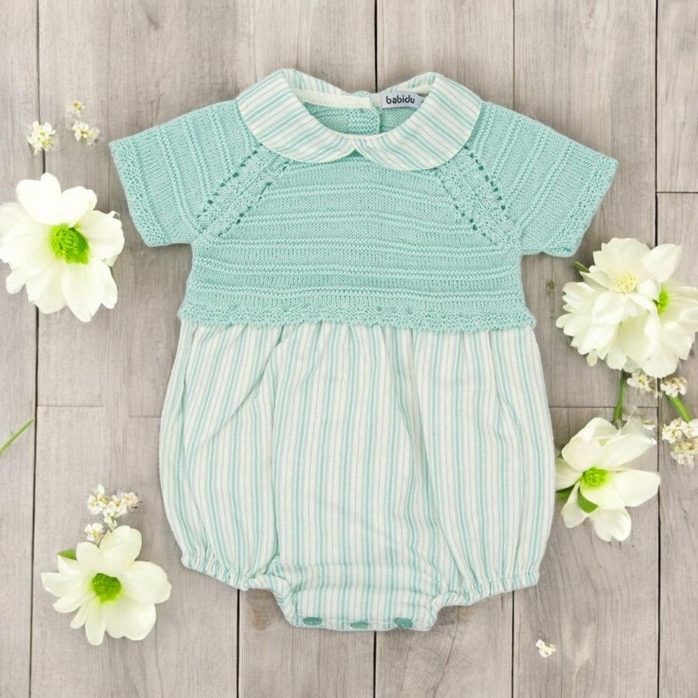 Babidu Mint Green Half Knit Romper