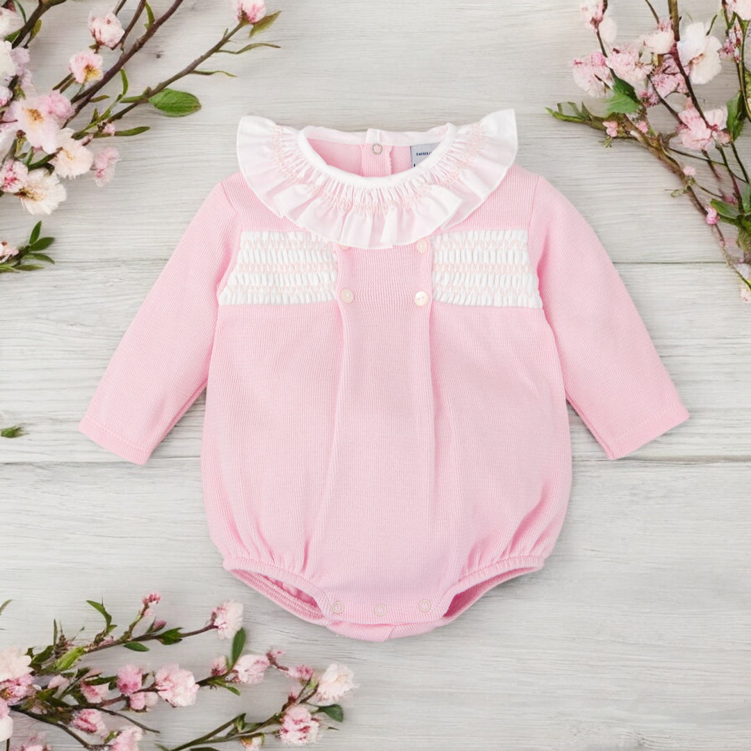 Babidu Pink & White Smocked Romper