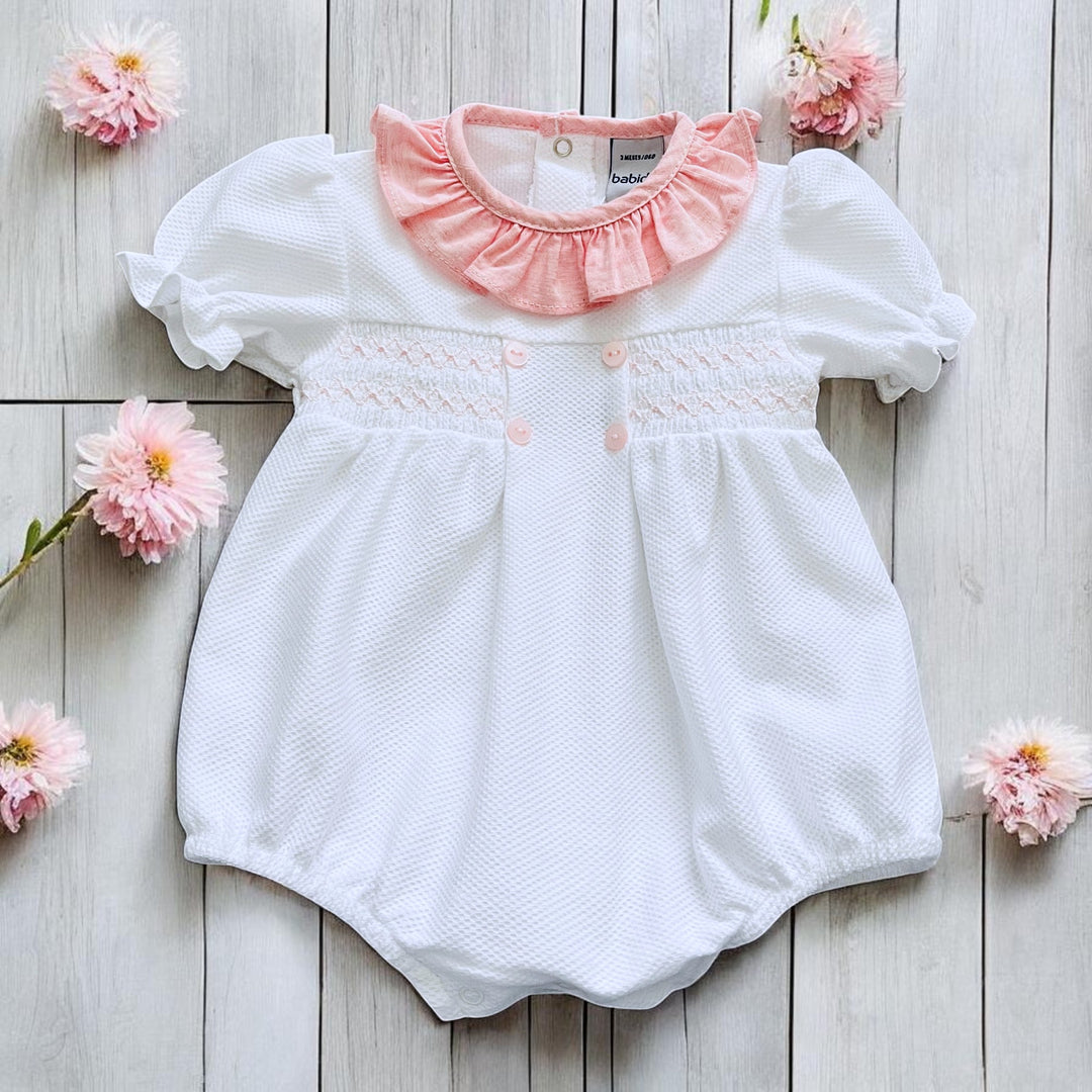 Babidu White & Pink Pique Romper
