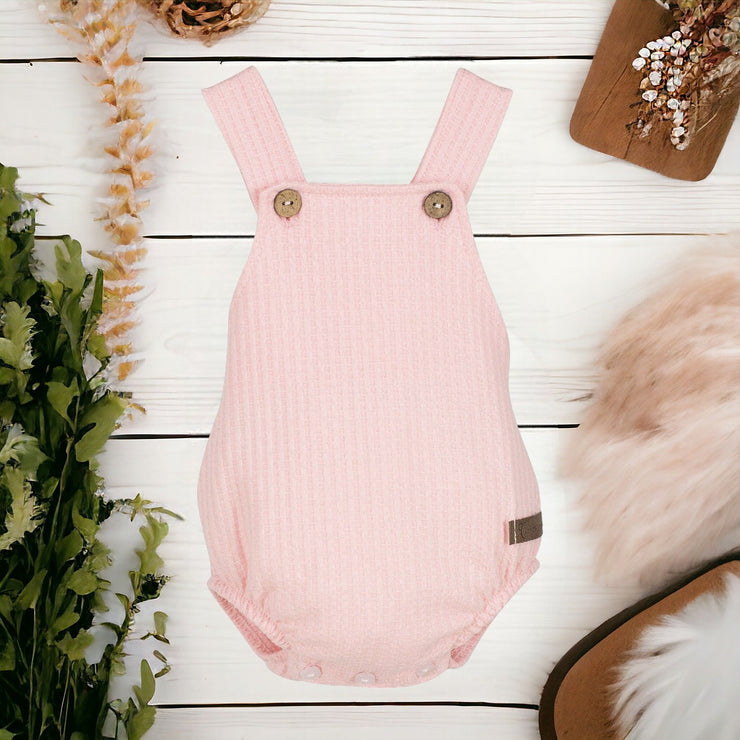 Pink Waffle Dungaree Romper