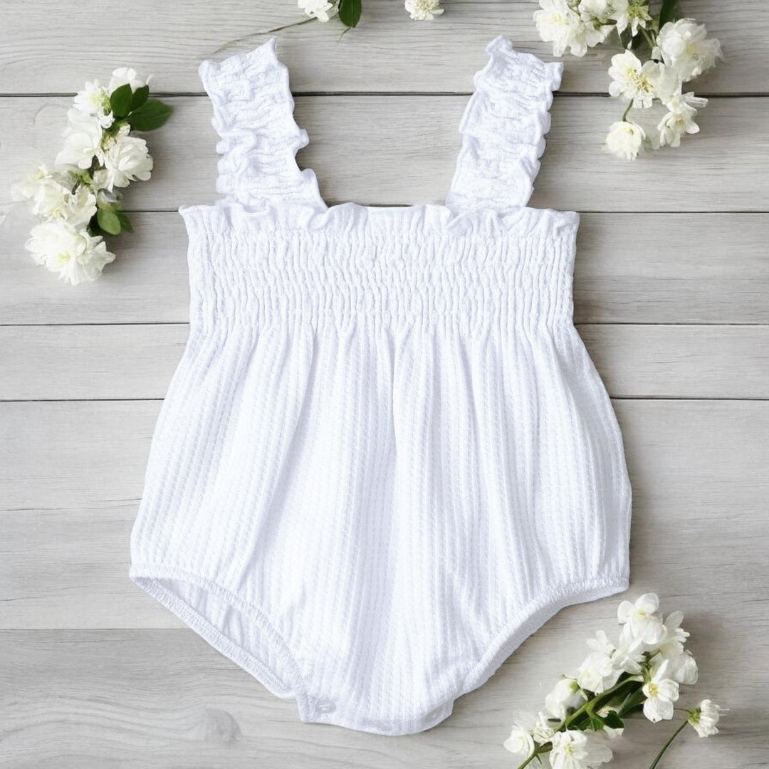 Calamaro White Waffle Bow Romper