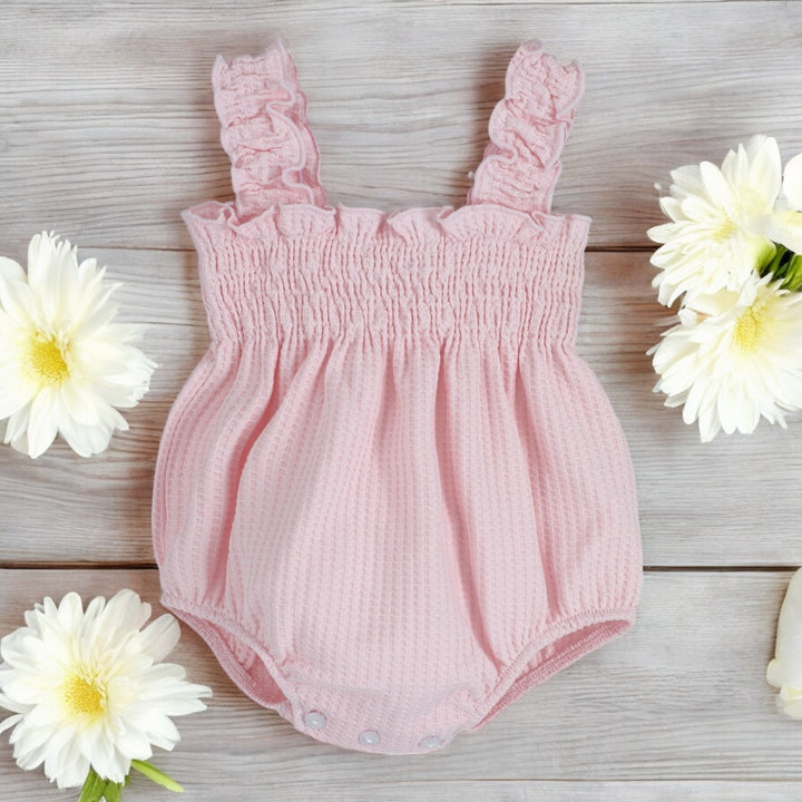 Pink Waffle Bow Romper