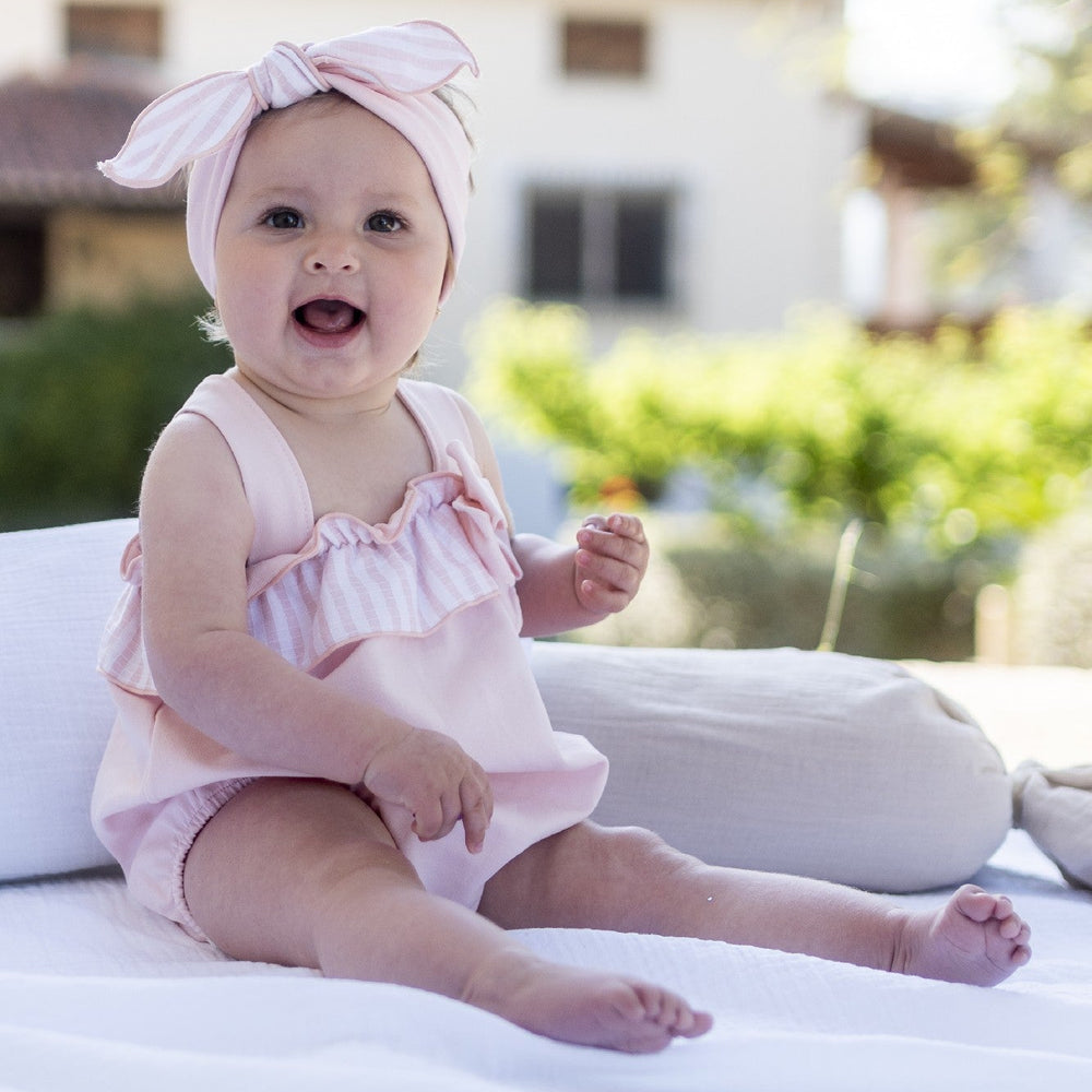 Calamaro Peachy Pink & White Romper