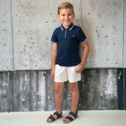 Navy Blue Polo Top & White Short Set