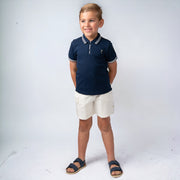 Navy Blue Polo Top & White Short Set