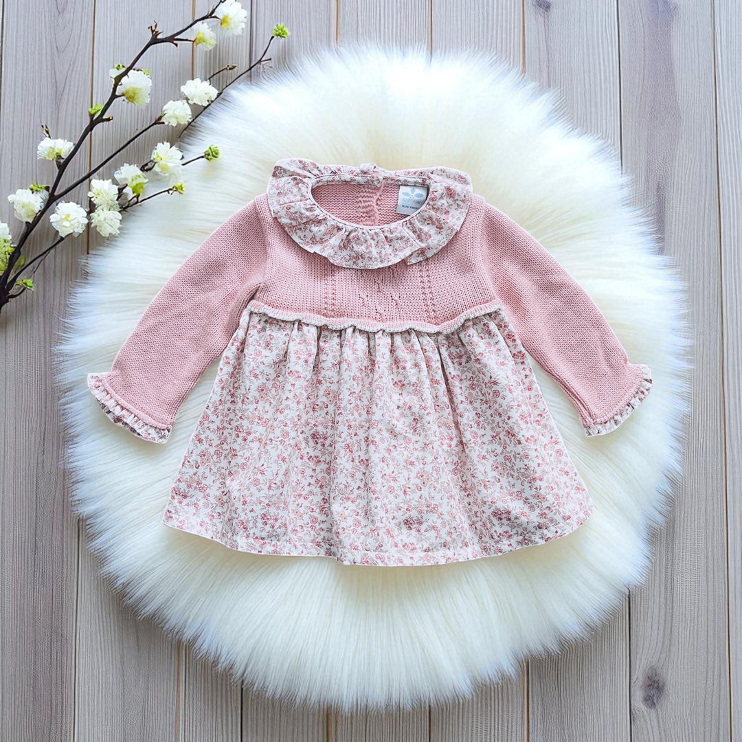 Sardon Dusky Pink Half Knit Ruffle Collar Dress