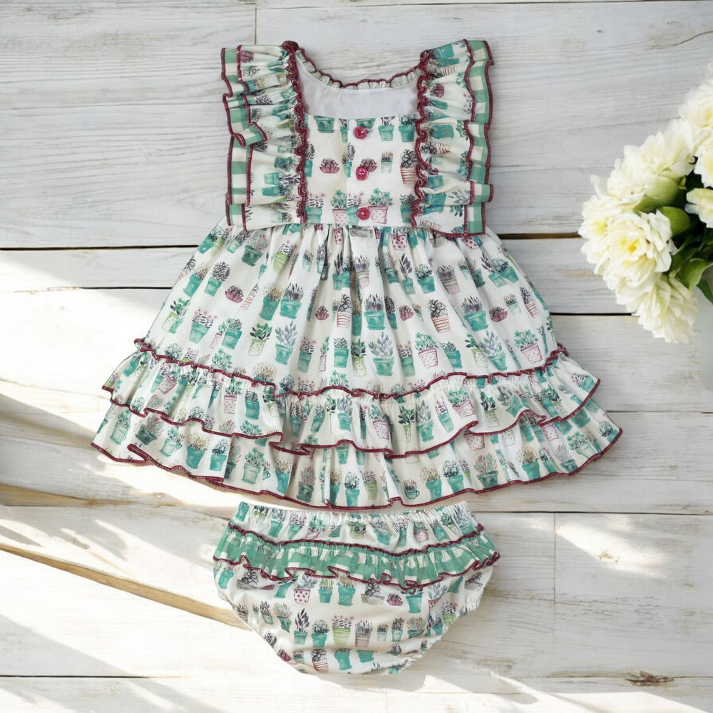 Miranda Purple & Green Garden Ruffle Dress & Bloomers Back