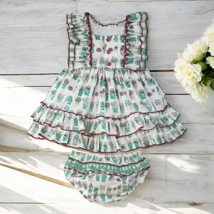 Miranda Purple & Green Garden Ruffle Dress & Bloomers Back