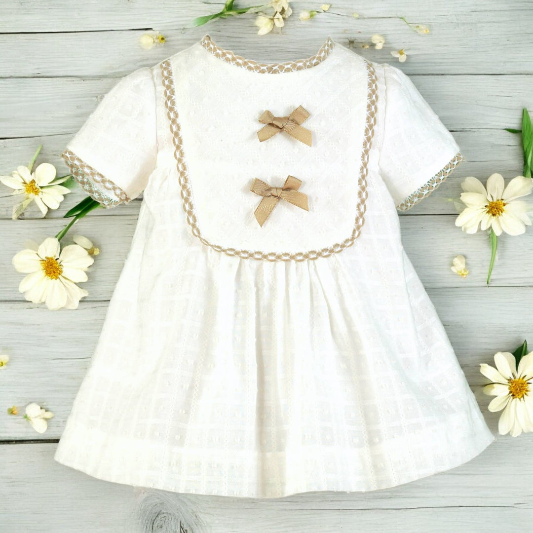 Miranda White & Camel Dress