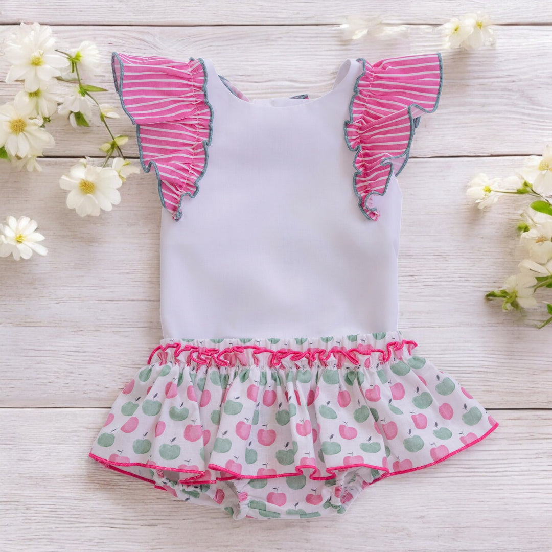 Miranda White & Pink Fruity Top & Bloomers Set
