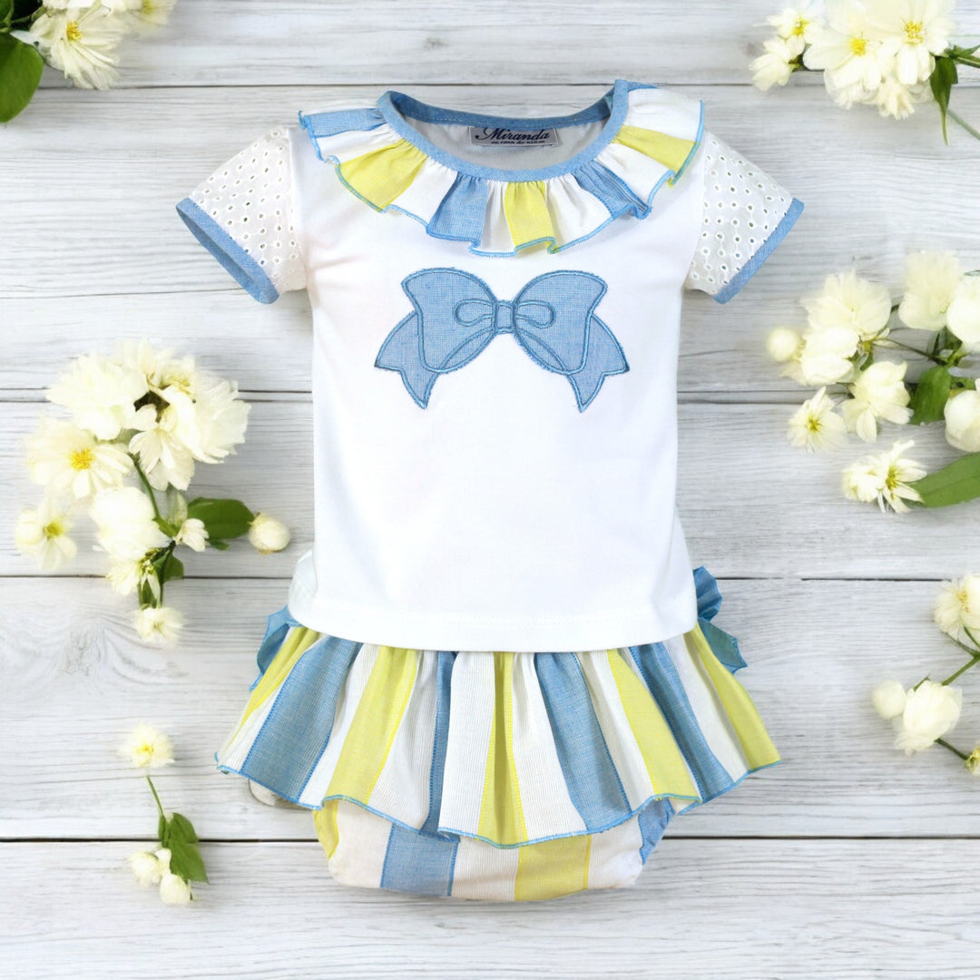 Miranda White Top & Blue & Lemon Stripe Bloomer Set