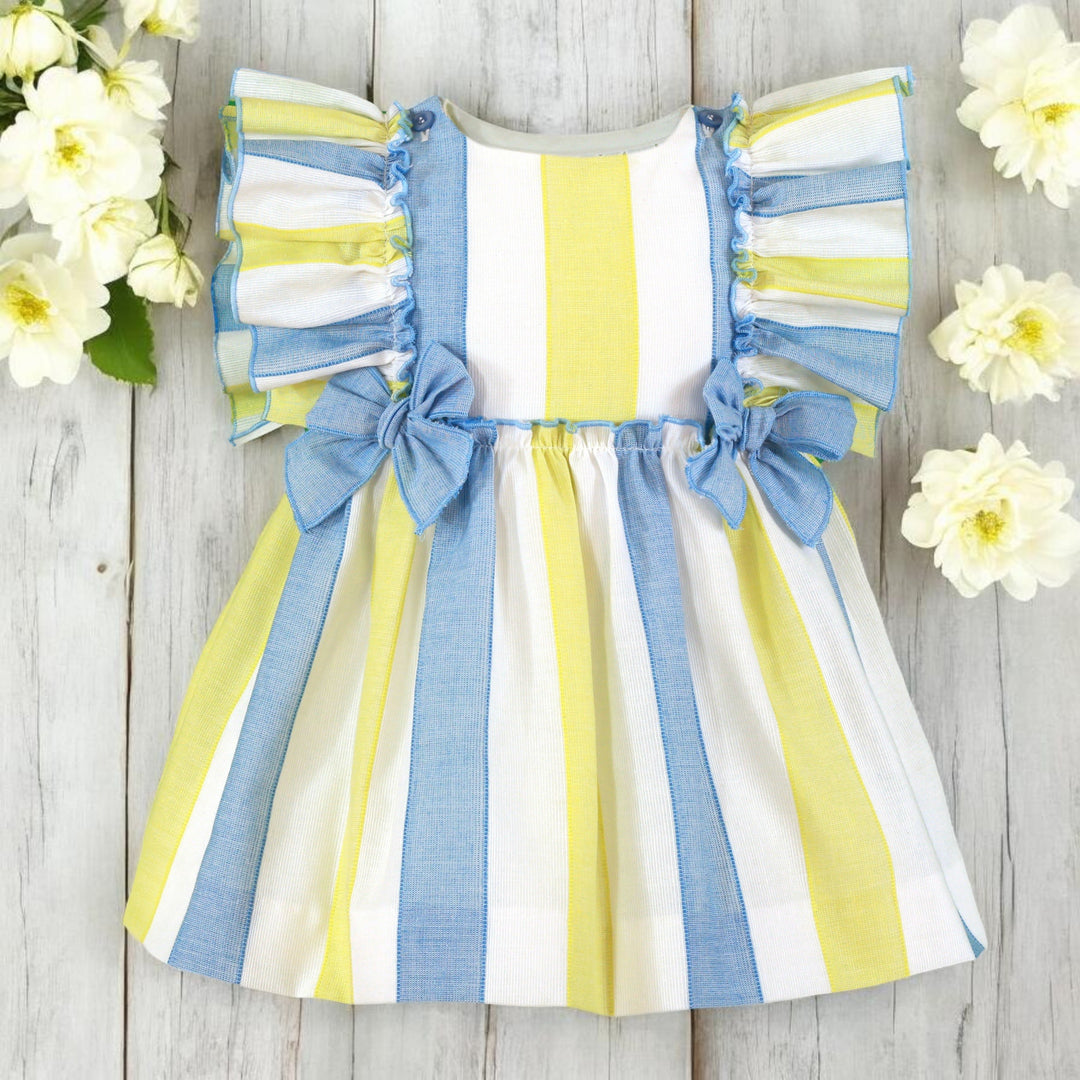 Miranda Baby Girls Blue Lemon & White Stripe Dress