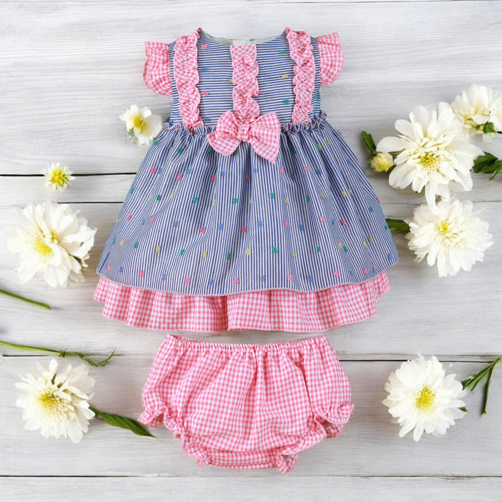Miranda Blue & pink Dress & Bloomers