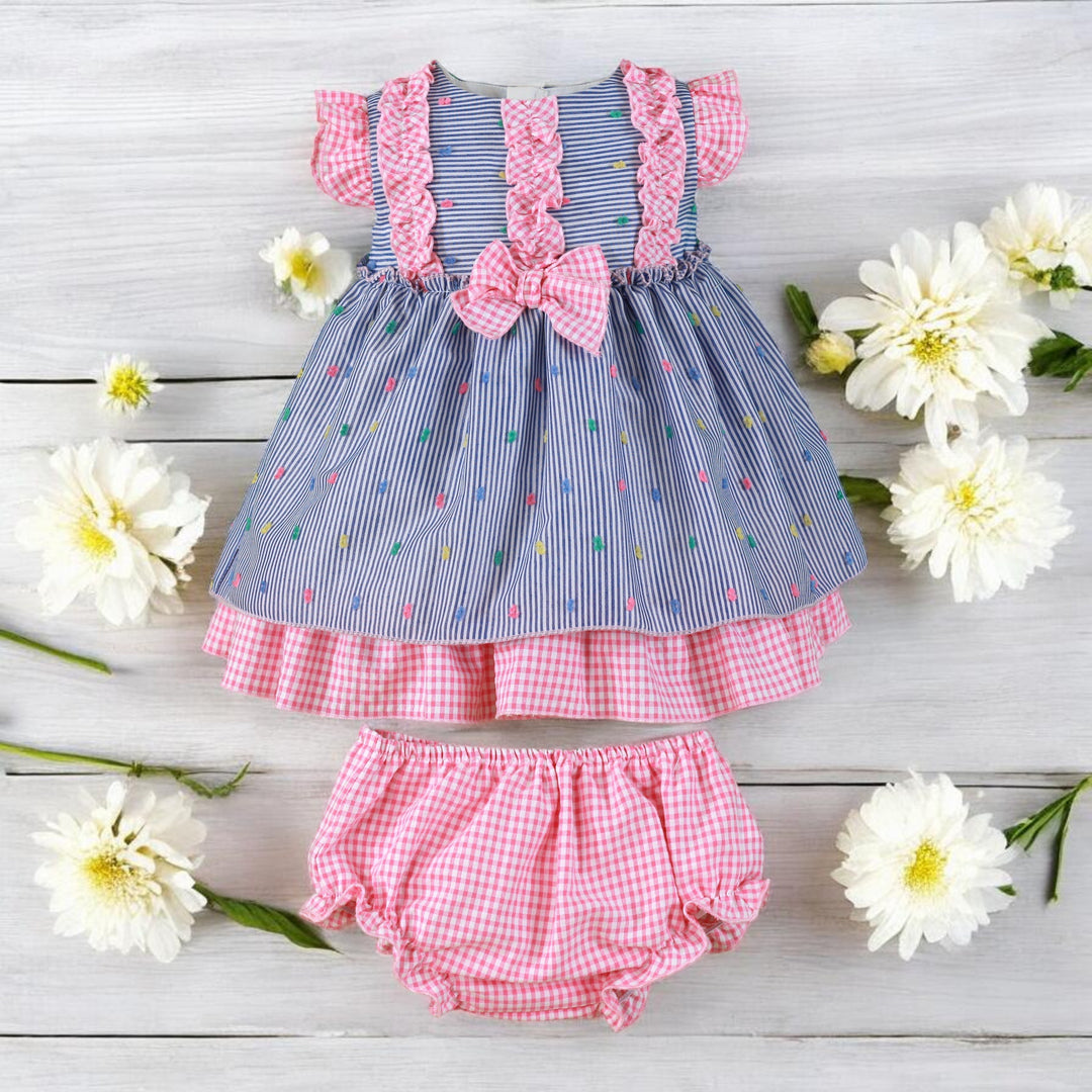 Miranda Blue & pink Dress & Bloomers