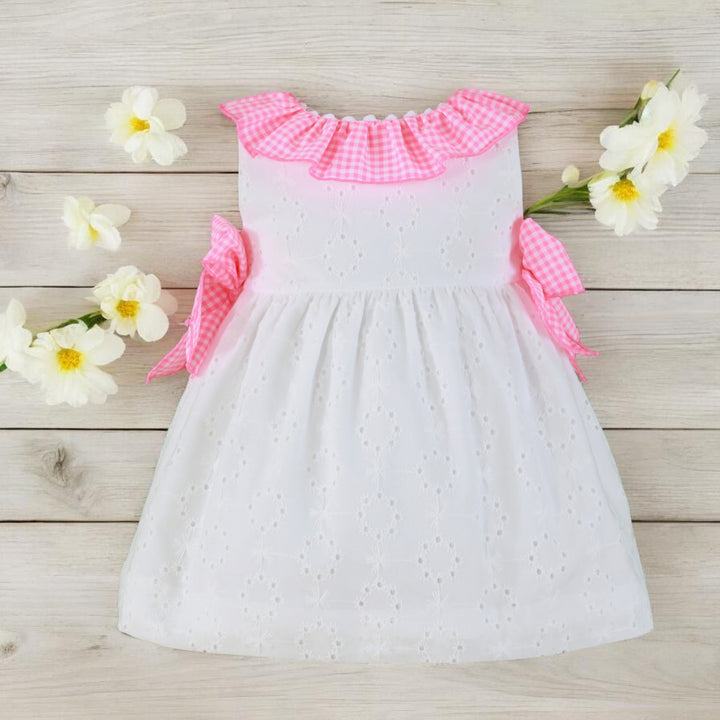 Miranda White Broderie Anglaise & Pink Neon Dress