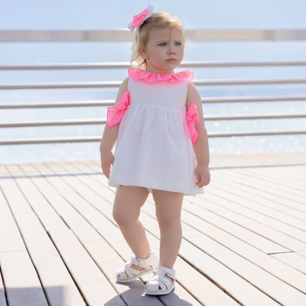 Miranda White Broderie Anglaise & Pink Neon Dress