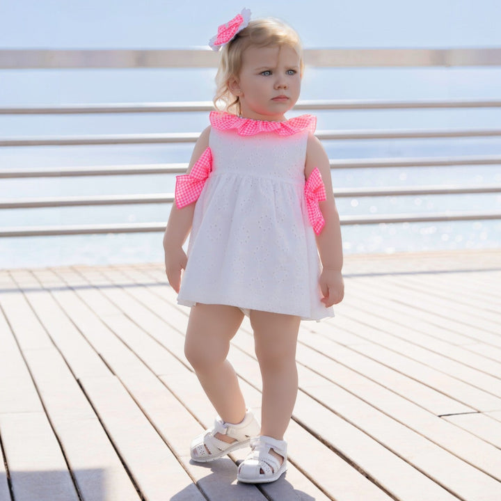 Miranda White Broderie Anglaise & Pink Neon Dress