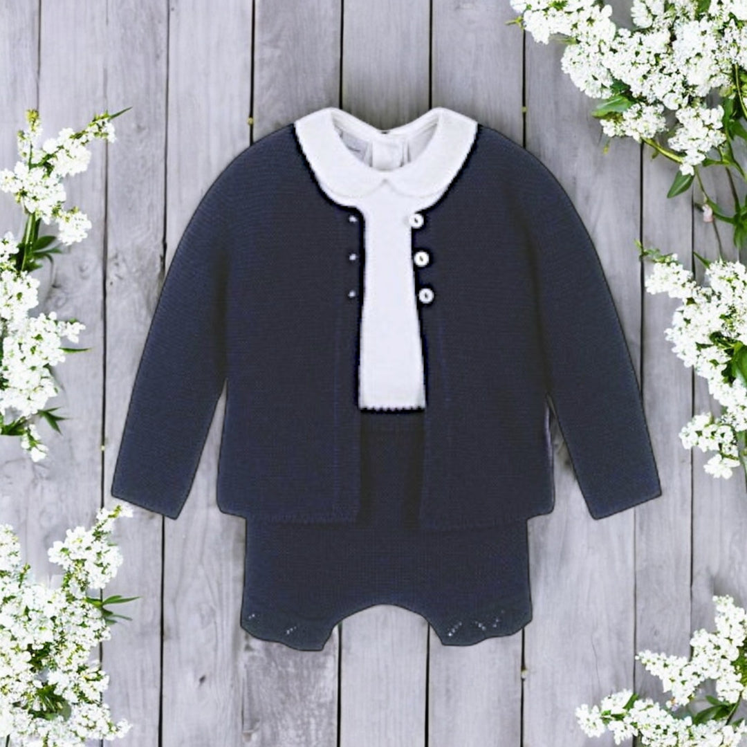 Babidu Navy Knitted Cardigan Bodysuit & Short Set