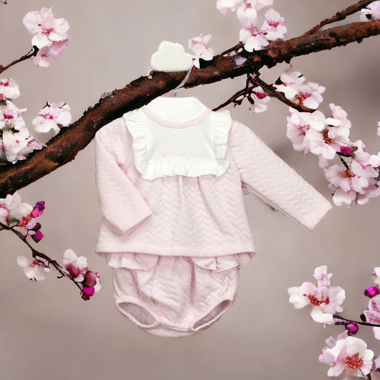 Babidu Baby Pink & White Jam Pants Set Bows Baby Boutique