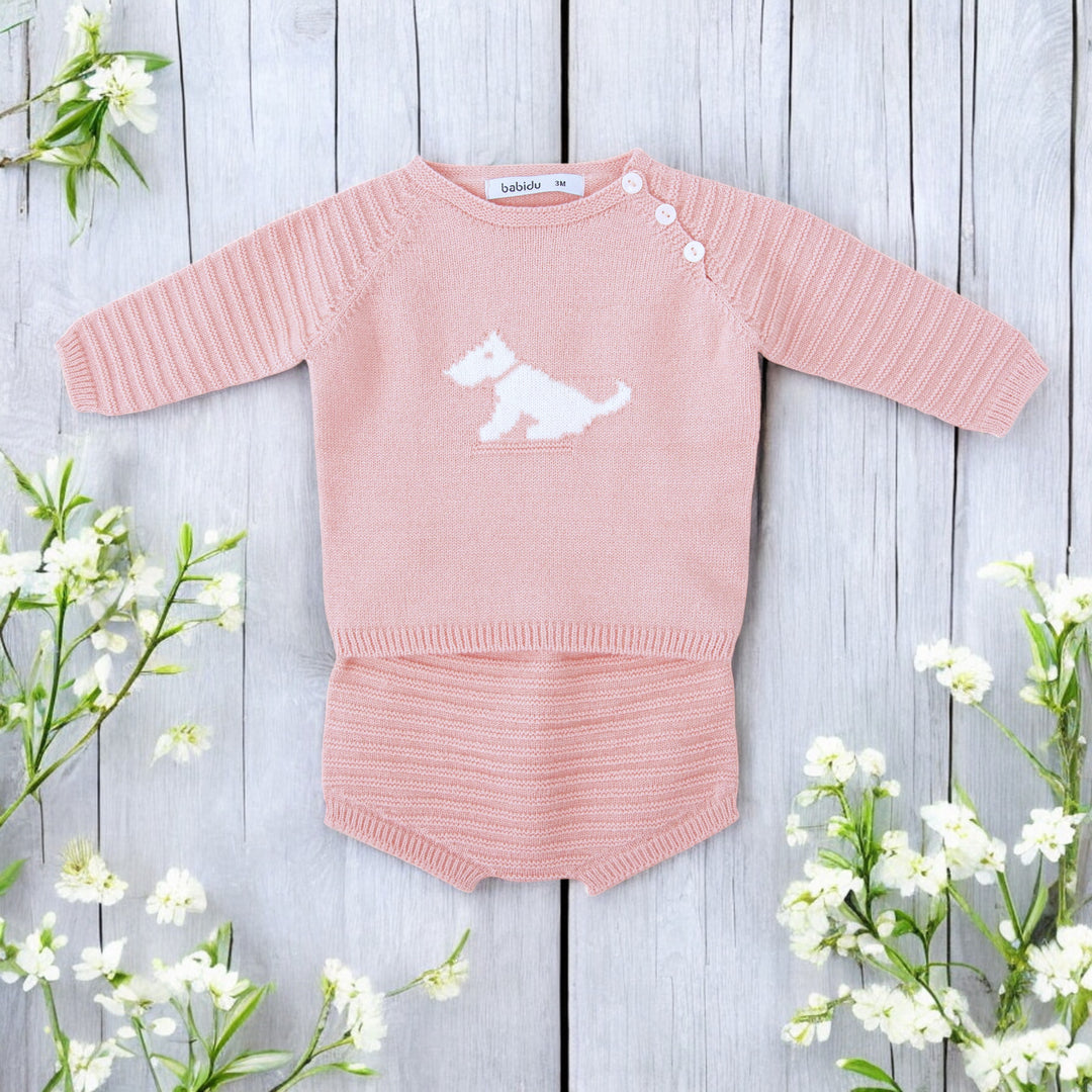 Babidu Girls Pink knitted Jam Pant Set