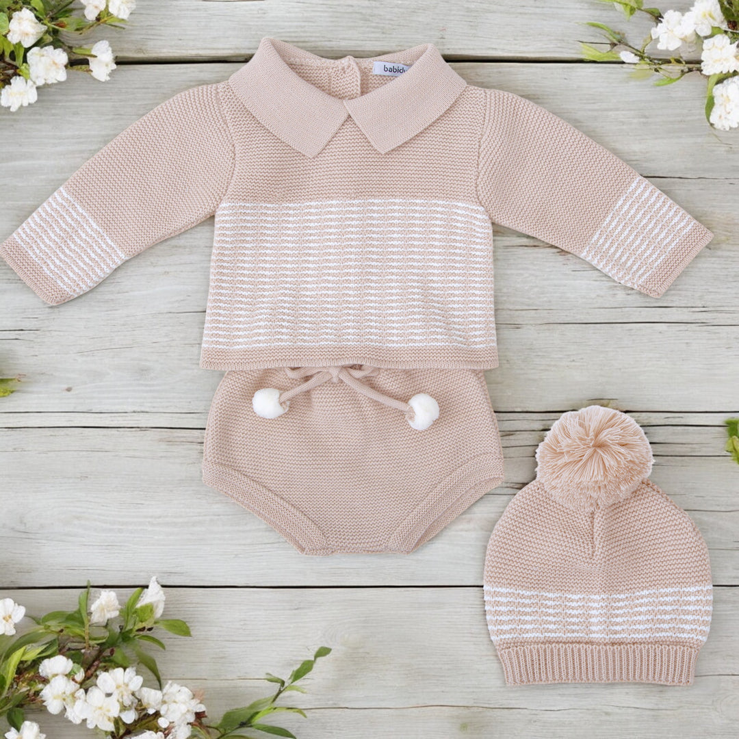 Babidu Sand & White Knitted Short Set