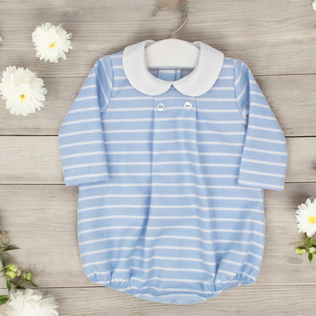 Rapife Sky Blue & White Stripe Romper