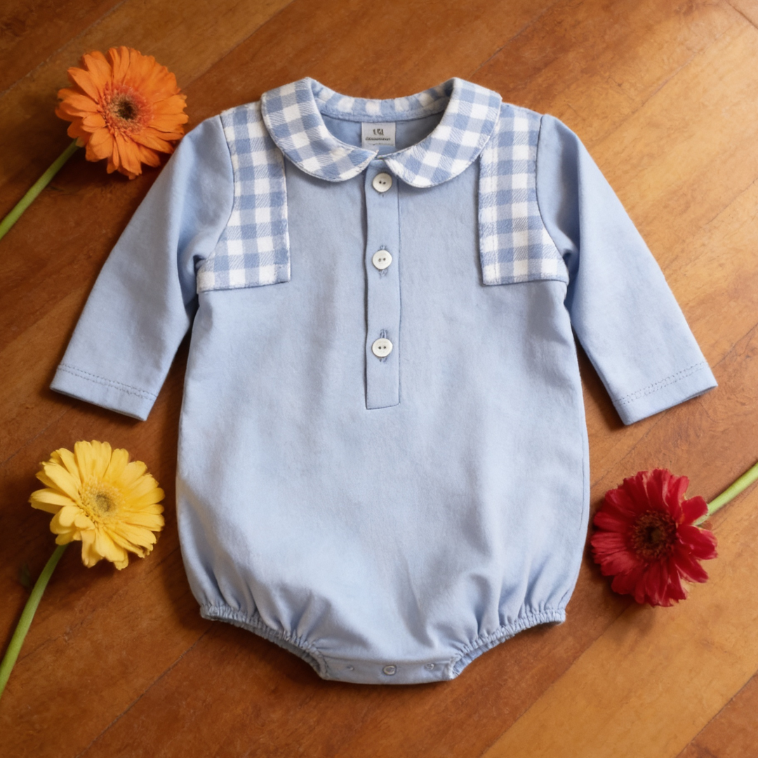 Rapife Sky Blue & White Check Romper